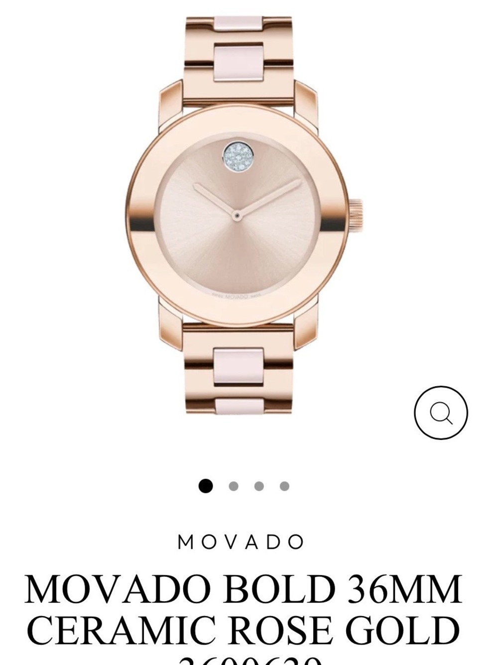 NWT Movado Bold Women’s Ceramic Rose Gold Watch #3600639